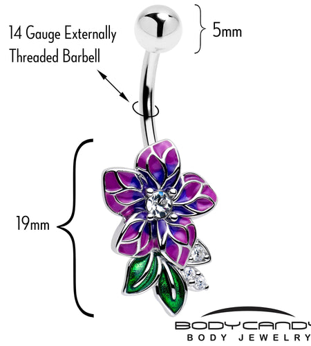 Clear CZ Gem Flower Purple Belly Ring