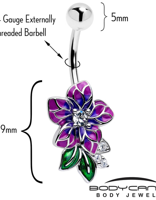 Load image into Gallery viewer, Clear CZ Gem Flower Purple Belly Ring
