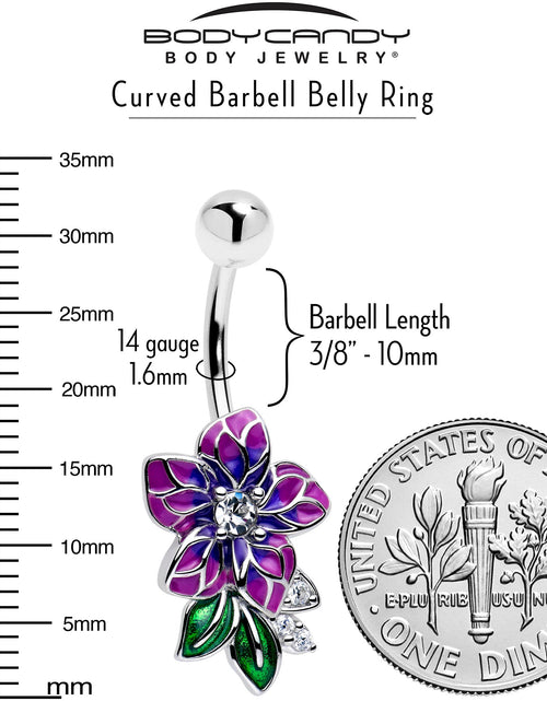 Load image into Gallery viewer, Clear CZ Gem Flower Purple Belly Ring

