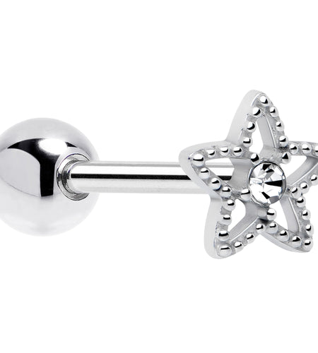 Clear Gem Star Texture Barbell Tongue Ring