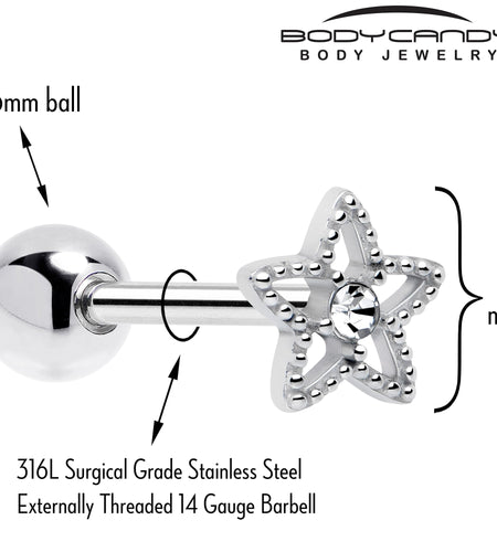Clear Gem Star Texture Barbell Tongue Ring