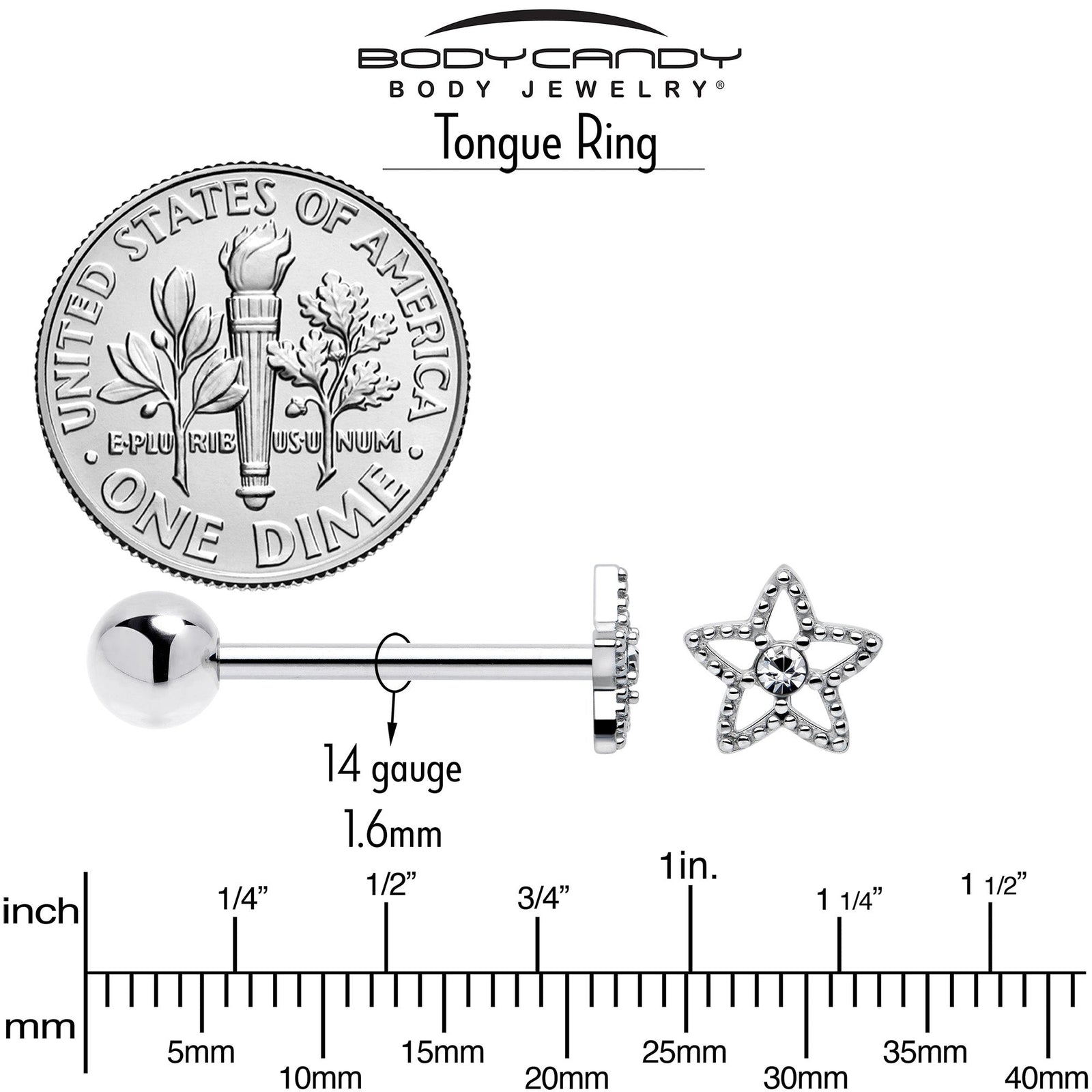 Clear Gem Star Texture Barbell Tongue Ring