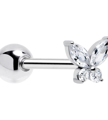 Clear CZ Gem Open Wing Butterfly Barbell Tongue Ring