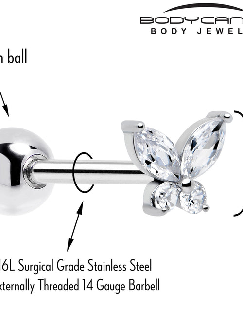 Load image into Gallery viewer, Clear CZ Gem Open Wing Butterfly Barbell Tongue Ring
