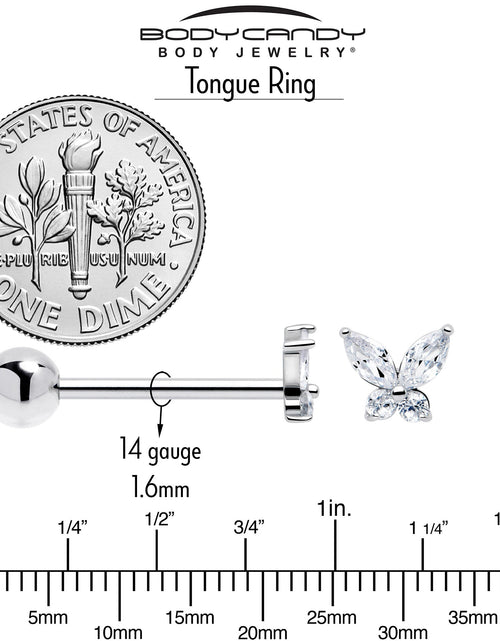 Load image into Gallery viewer, Clear CZ Gem Open Wing Butterfly Barbell Tongue Ring
