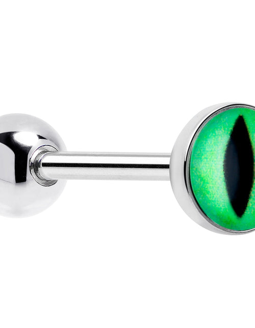 Load image into Gallery viewer, Kitty Green Eye UV Reactive Barbell Tongue Ring
