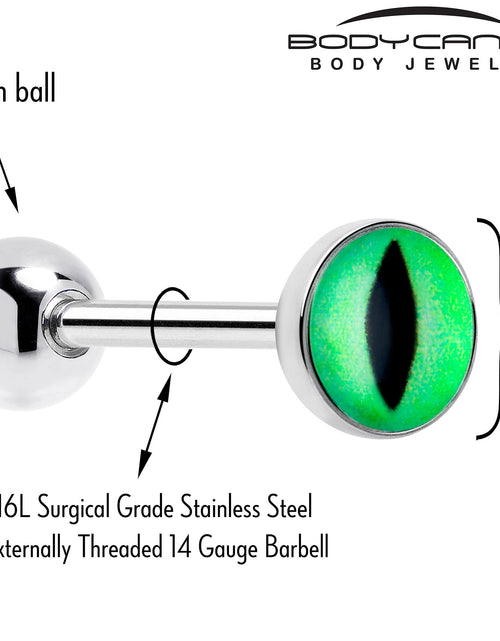 Load image into Gallery viewer, Kitty Green Eye UV Reactive Barbell Tongue Ring
