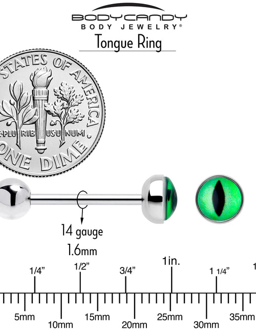 Load image into Gallery viewer, Kitty Green Eye UV Reactive Barbell Tongue Ring
