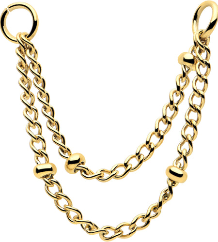 1 3/8 Gold Tone Flat Back Earring Removable Connector Chain Beaded