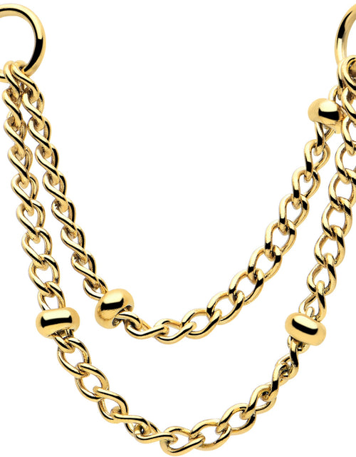 Load image into Gallery viewer, 1 3/8 Gold Tone Flat Back Earring Removable Connector Chain Beaded
