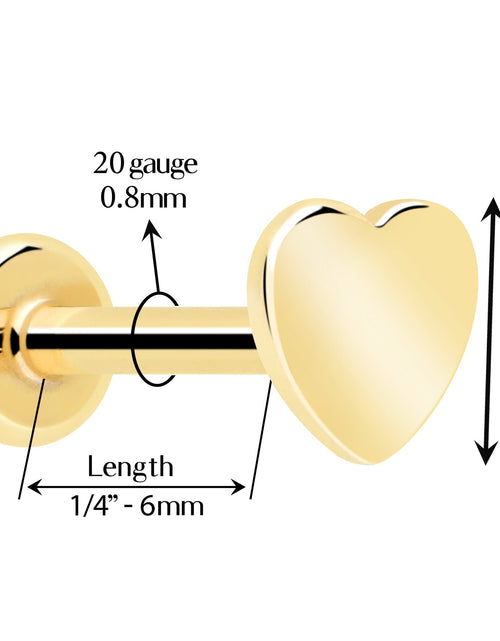 Load image into Gallery viewer, 14k Solid Yellow Gold 3mm Heart Threadless Push In Flat Back Stud
