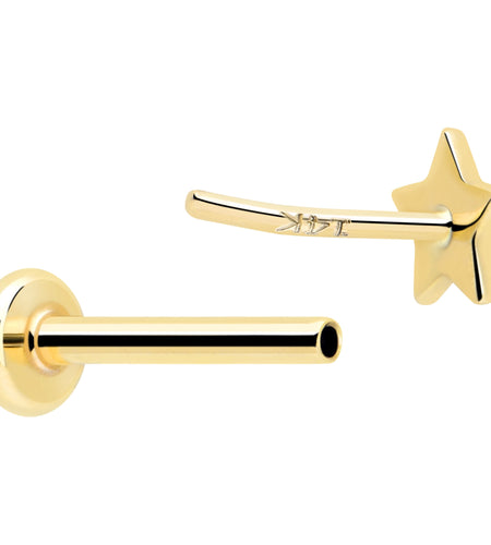 14k Solid Yellow Gold 3mm Star Threadless Push In Flat Back Stud