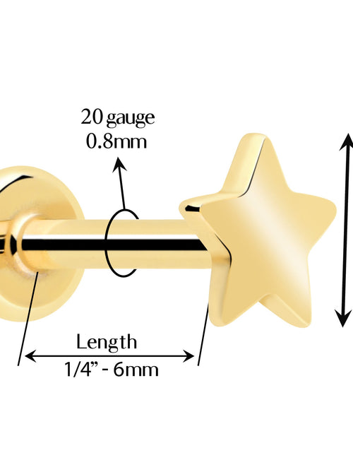 Load image into Gallery viewer, 14k Solid Yellow Gold 3mm Star Threadless Push In Flat Back Stud
