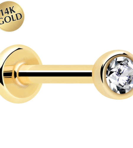 14k Solid Yellow Gold 2mm CZ Gem Threadless Push In Flat Back Stud