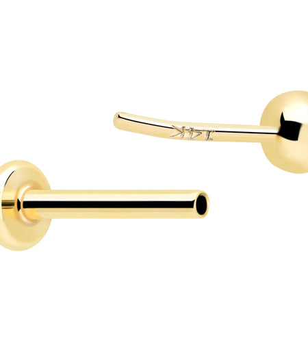 14k Solid Yellow Gold 2mm CZ Gem Threadless Push In Flat Back Stud