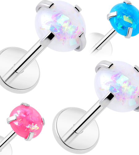 4mm Synthetic Opal Threadless Flat Back Earrings