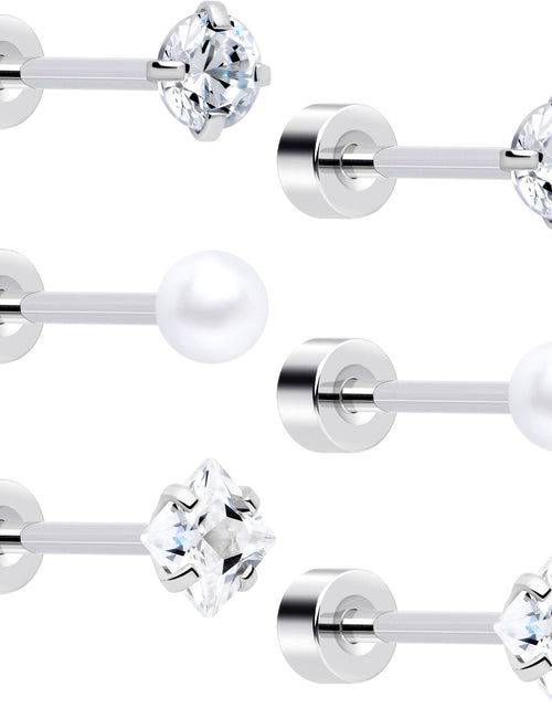 Load image into Gallery viewer, 20G Clear Gem White Orb Flatback Earring Set of 6
