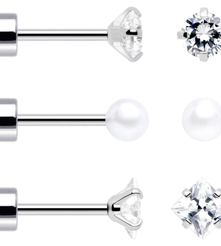 20G Clear Gem White Orb Flatback Earring Set of 6