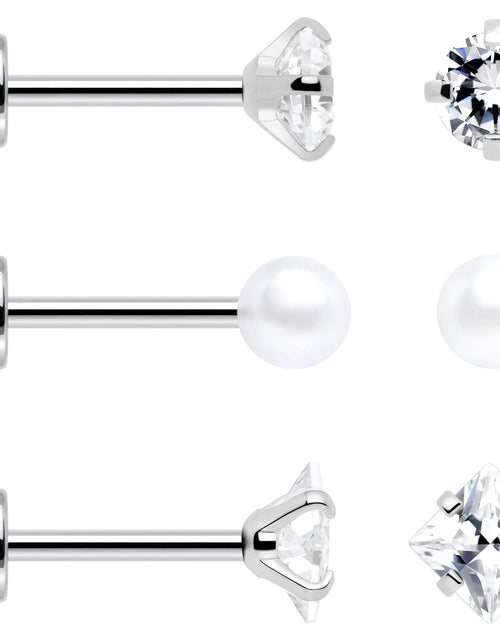 Load image into Gallery viewer, 20G Clear Gem White Orb Flatback Earring Set of 6
