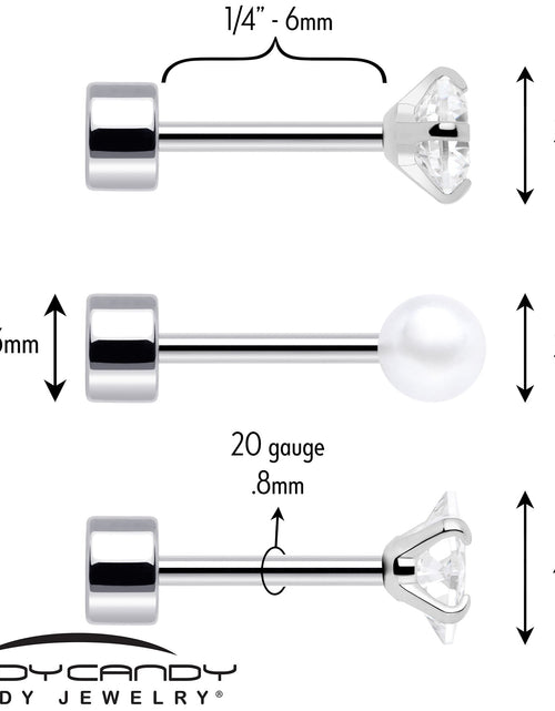 Load image into Gallery viewer, 20G Clear Gem White Orb Flatback Earring Set of 6
