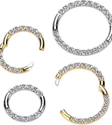 16G Implant Grade Titanium CZ Double Row Hoop Segment Ring