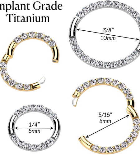 16G Implant Grade Titanium CZ Double Row Hoop Segment Ring