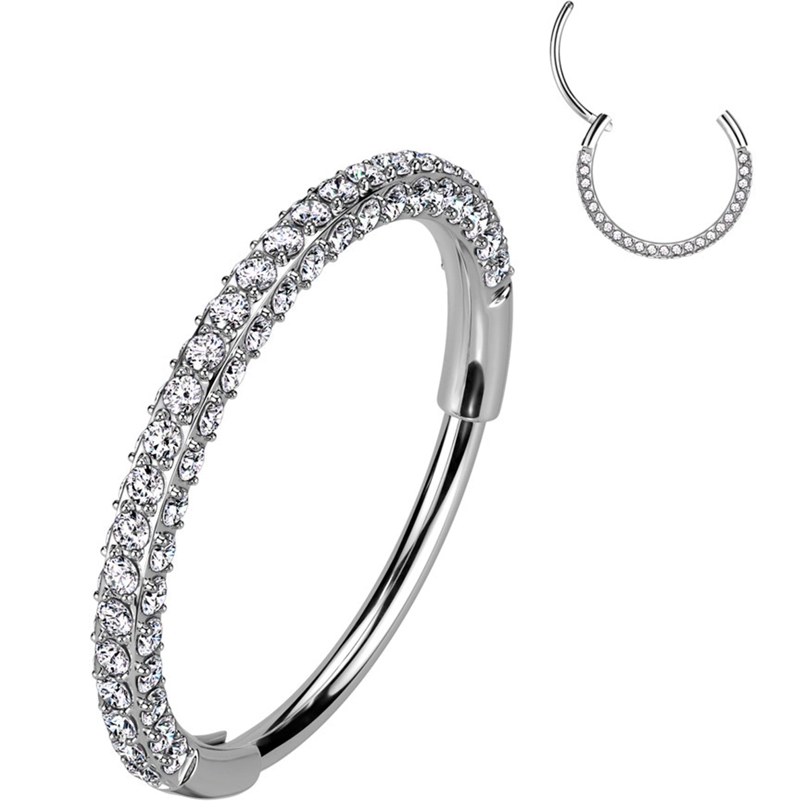18G Implant Grade Titanium Triple Sided Micro Gem Hinged Nose Hoop