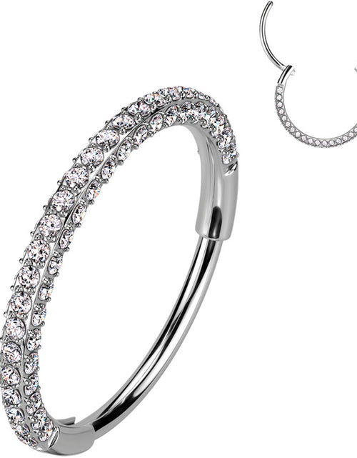 Load image into Gallery viewer, 18G Implant Grade Titanium Triple Sided Micro Gem Hinged Nose Hoop

