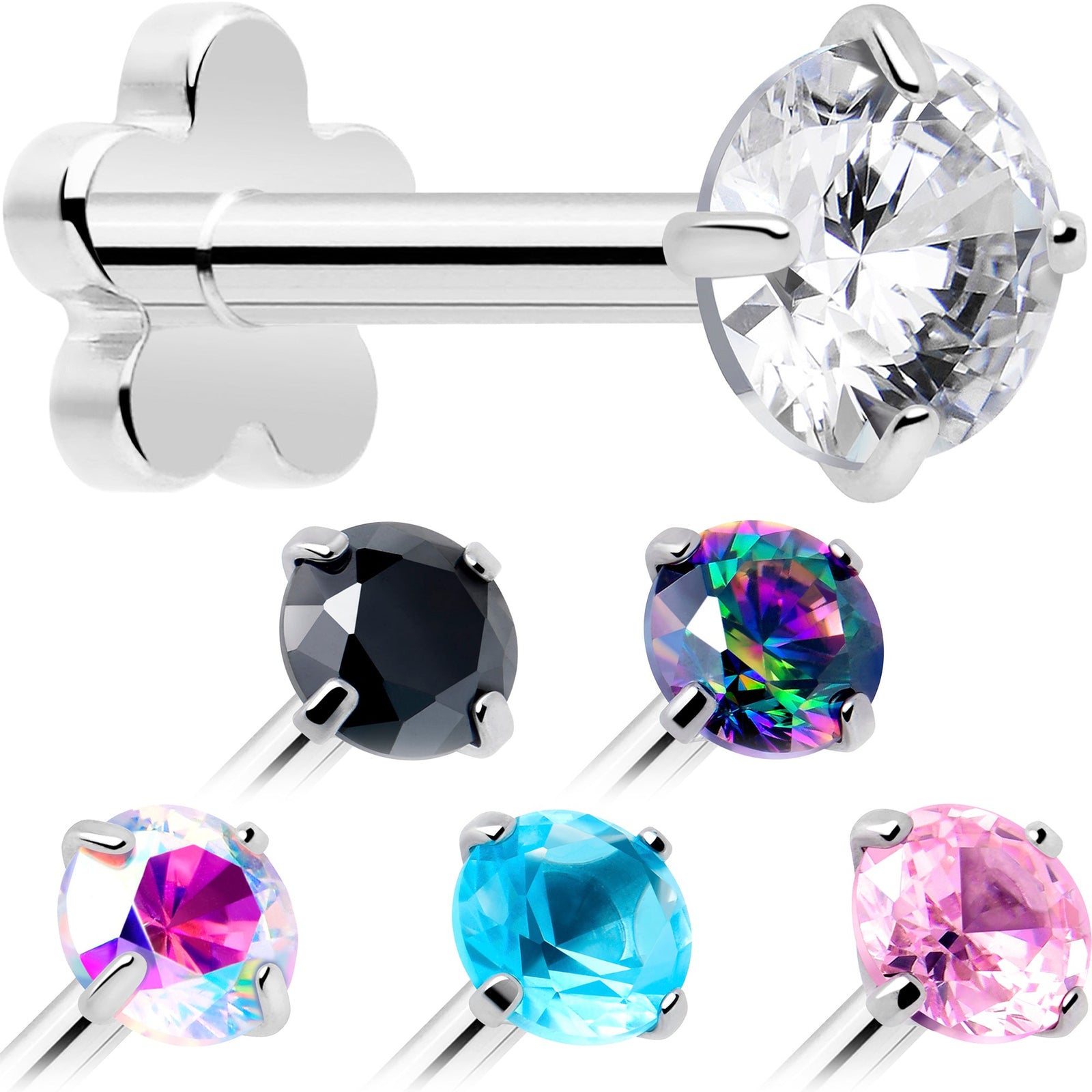 18G 5/16 CZ Implant Grade Titanium Reversible Threadless Flatback