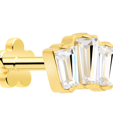 18G 1/4 Clear Gem 14k Gold Plated Implant Grade Titanium Threadless Flower Reversible Flat Back Earring