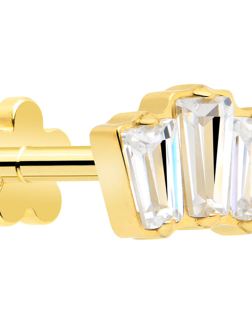 Load image into Gallery viewer, 18G 1/4 Clear Gem 14k Gold Plated Implant Grade Titanium Threadless Flower Reversible Flat Back Earring
