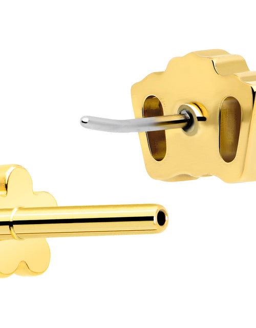 Load image into Gallery viewer, 18G 1/4 Clear Gem 14k Gold Plated Implant Grade Titanium Threadless Flower Reversible Flat Back Earring
