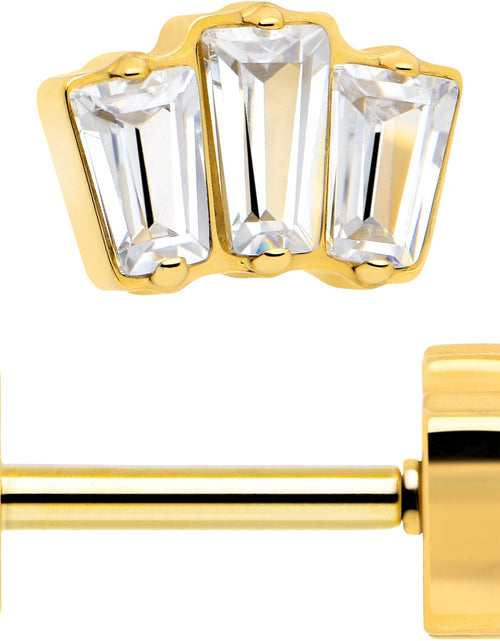 Load image into Gallery viewer, 18G 1/4 Clear Gem 14k Gold Plated Implant Grade Titanium Threadless Flower Reversible Flat Back Earring
