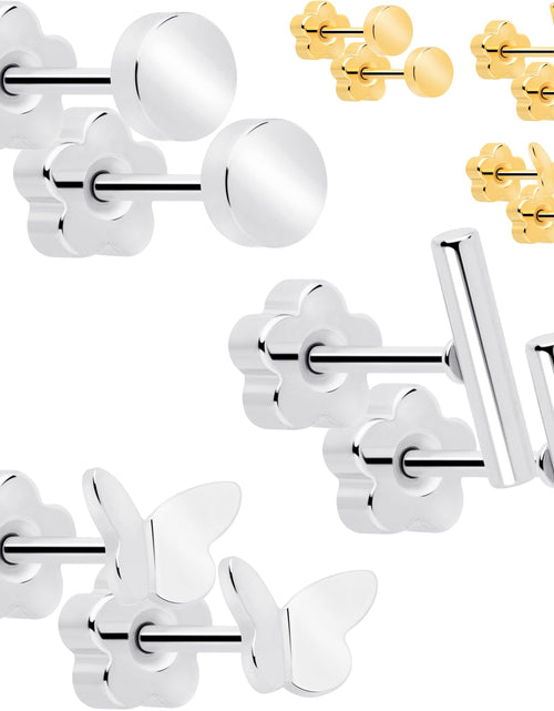 Load image into Gallery viewer, 20G Bar Disc Butterfly Reversible Flower Flat Back Earring Set of 6
