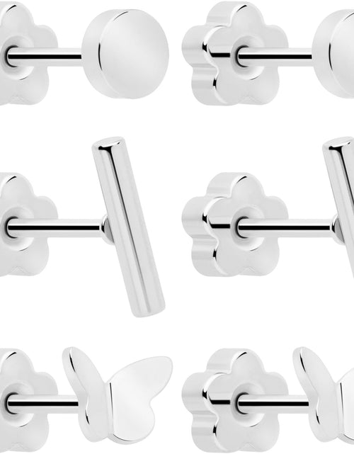 Load image into Gallery viewer, 20G Bar Disc Butterfly Reversible Flower Flat Back Earring Set of 6
