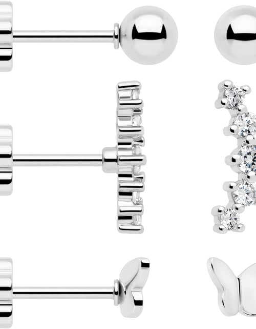 Load image into Gallery viewer, 20G CZ Gem Ball Arch Butterfly Reversible Flower Flat Back Earring Set of 6

