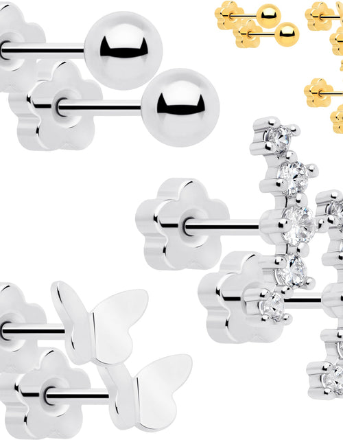 Load image into Gallery viewer, 20G CZ Gem Ball Arch Butterfly Reversible Flower Flat Back Earring Set of 6
