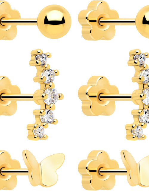 Load image into Gallery viewer, 20G CZ Gem Ball Arch Butterfly Reversible Flower Flat Back Earring Set of 6
