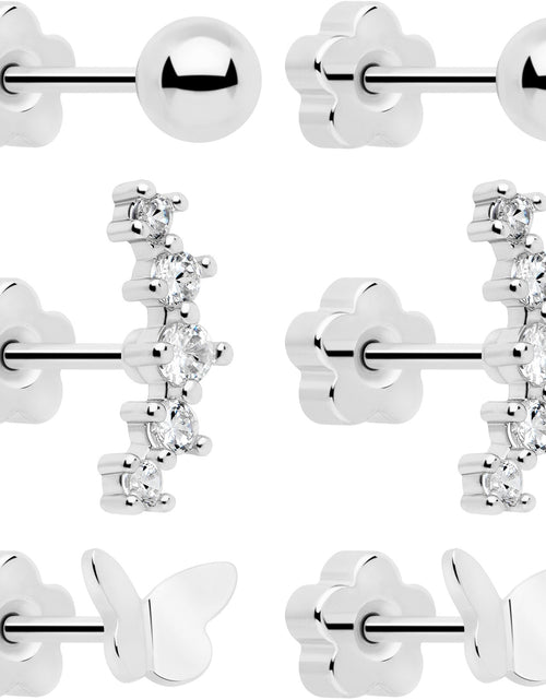 Load image into Gallery viewer, 20G CZ Gem Ball Arch Butterfly Reversible Flower Flat Back Earring Set of 6
