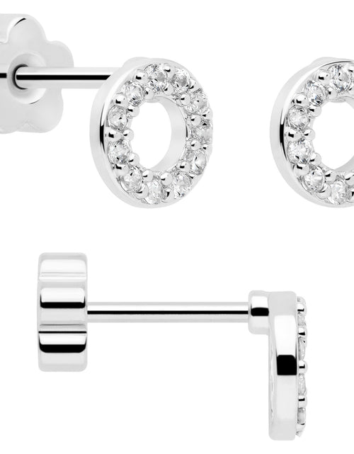 Load image into Gallery viewer, 20G Clear CZ Gem Moon Circle Bar Reversible Flower Flat Back Earring Set of 6
