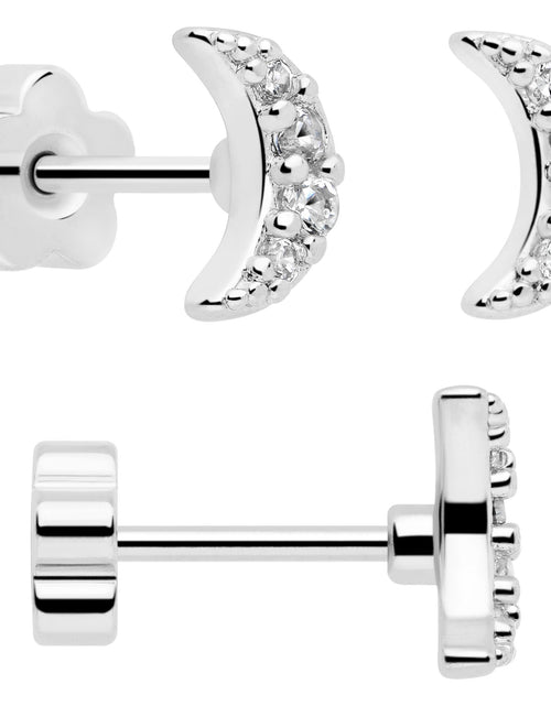 Load image into Gallery viewer, 20G Clear CZ Gem Moon Circle Bar Reversible Flower Flat Back Earring Set of 6

