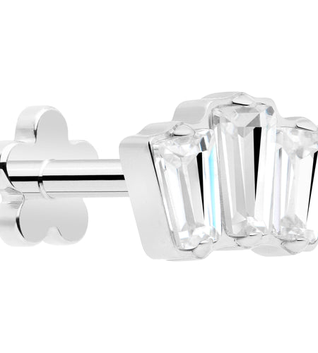 18G 1/4 Clear Gem Implant Grade Titanium Threadless Flower Reversible Flat Back Earring