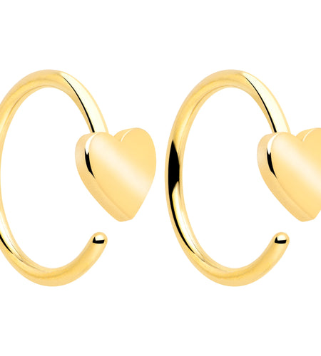 20G Gold Tone Implant Grade Titanium Heart Open Hoop Earring Set