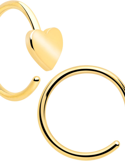 Load image into Gallery viewer, 20G Gold Tone Implant Grade Titanium Heart Open Hoop Earring Set
