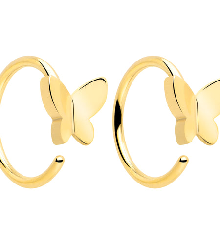 20G Gold Tone Implant Grade Titanium Butterfly Open Hoop Earring Set