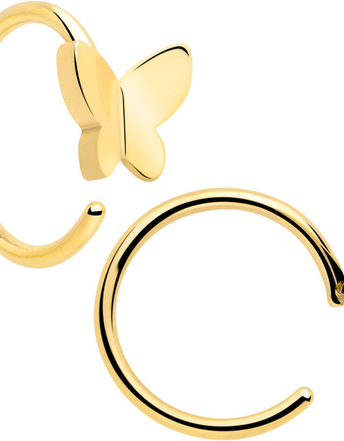 Load image into Gallery viewer, 20G Gold Tone Implant Grade Titanium Butterfly Open Hoop Earring Set
