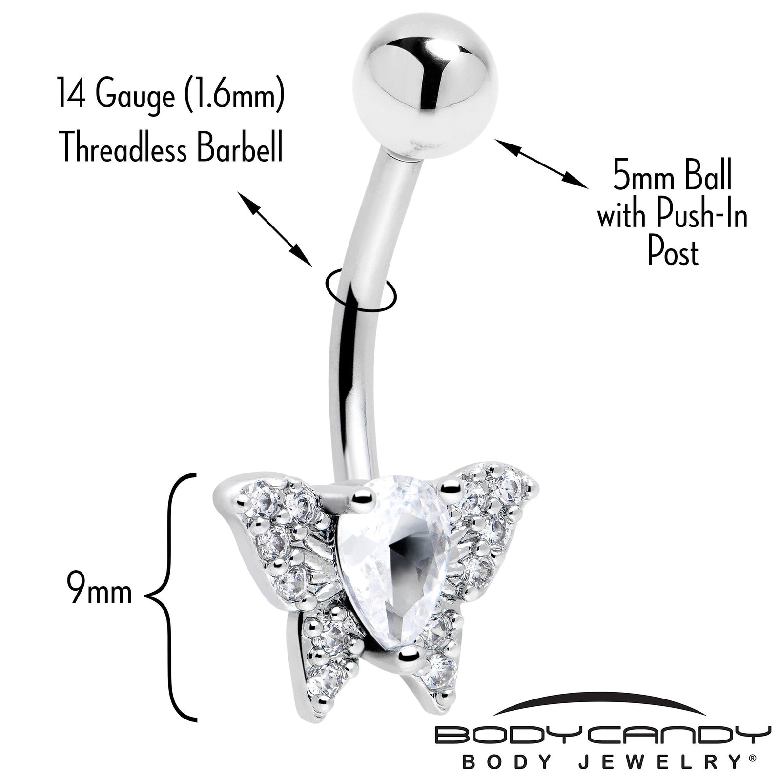 Cubic Zirconia Style Butterfly Belly Ring