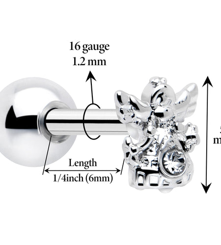 16G 1/4 Clear CZ Gem Fabulous Angel Cartilage Tragus Earring