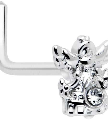 20G 7mm Clear CZ Gem Fabulous Angel L Shape Nose Ring