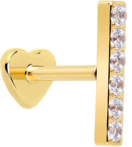 18G 1/4 Clear Gem Gold Plated Implant Grade Titanium Threadless Bar Flatback Stud
